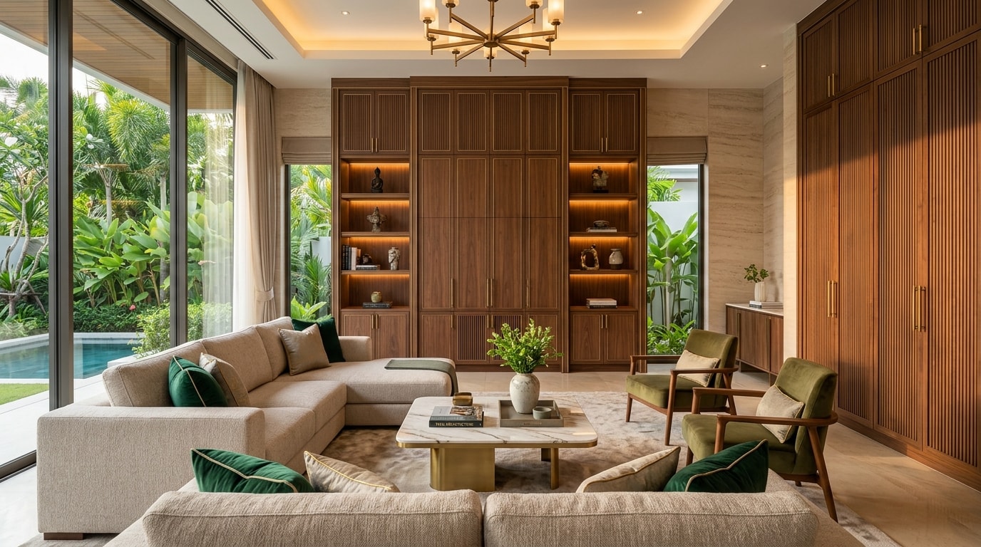 Luxury villa interior with custom built-in cabinetry